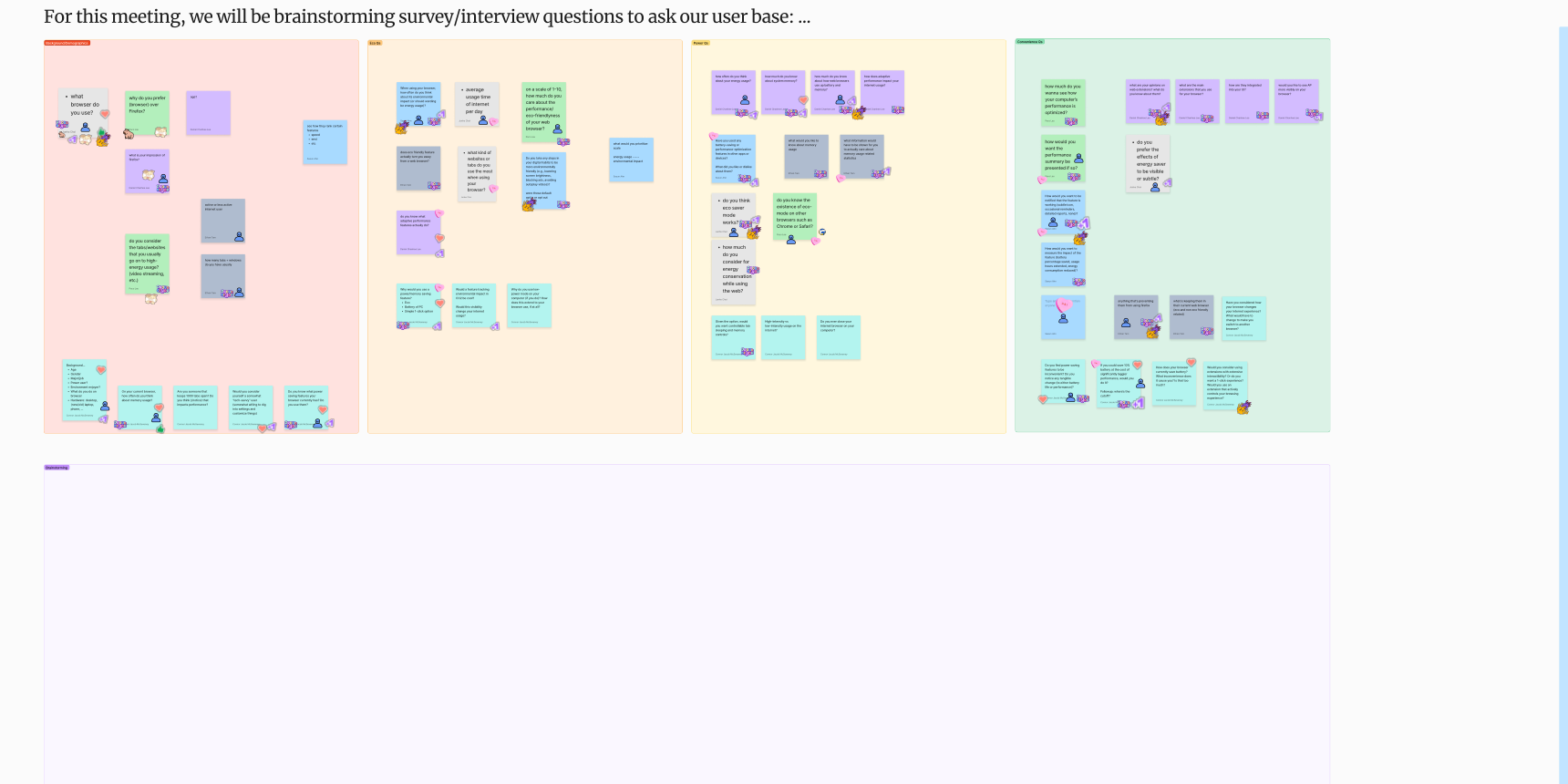 Mozilla — survey question brainstorm sticky-note board