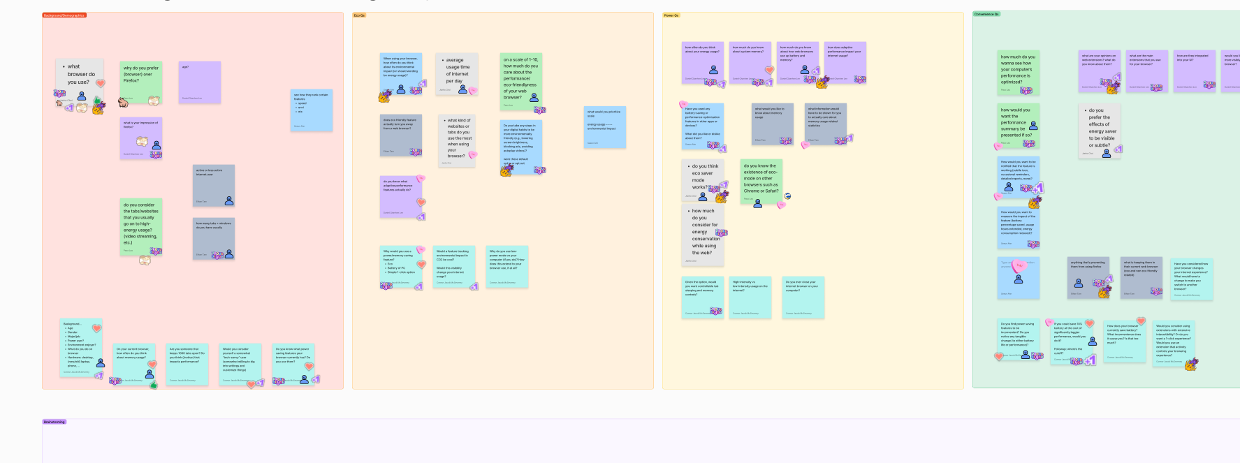 Mozilla — categorized question clusters (Eco / Power / Convenience / Background)